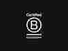 B Corp logo, in white, on a black background.